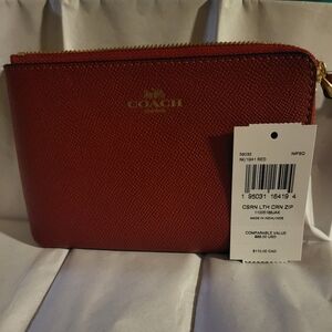 Coach Red Leather Pouch with Gold Zipper